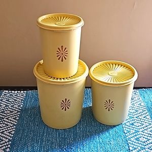Set of 3 Harvest Gold Tupperware Canisters